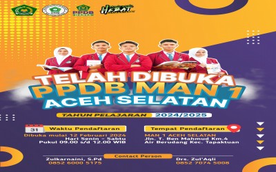 PENDAFTARAN PESERTA DIDIK BARU MAN 1 ACEH SELATAN 2024/2025
